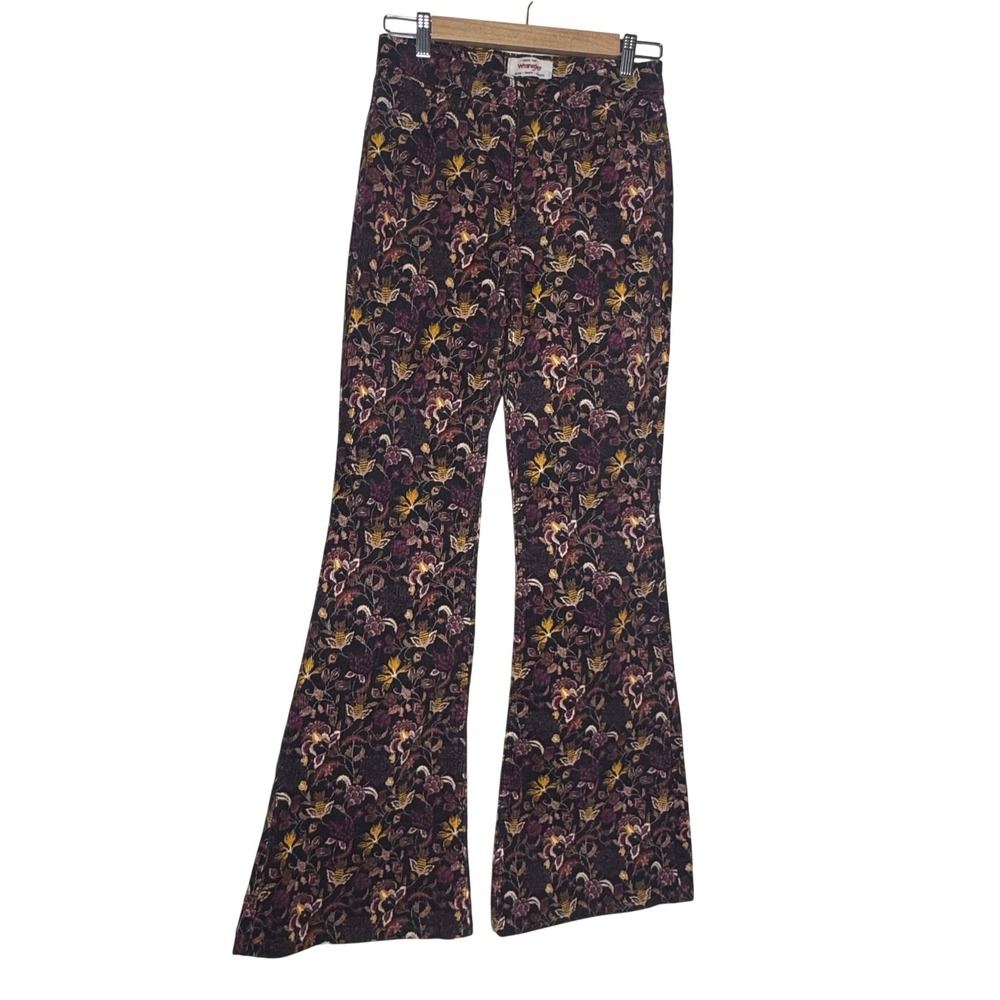 Wrangler Womens High-Rise Fierce Flare Floral Corduroy Pants Purple Yellow 6x32